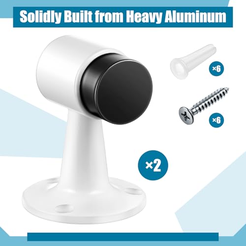 Yaocom 2 Pack Heavy Duty Floor Mounted Door Stop 3 in Aluminum Commercial Grade Door Stopper with Rubber Bumper & Stainless Steel Screws (White) - color: White
