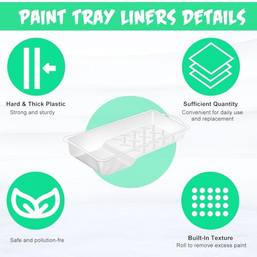 Geelin 52 Pcs 2 Inch Paint Tray Liner Set with 2 Pcs Paint Roller Trays Disposable Paint Tray Liner Deep Textured Ridge Household Paint Tray Fits Most Mini Paint Rollers for Paint Supplies