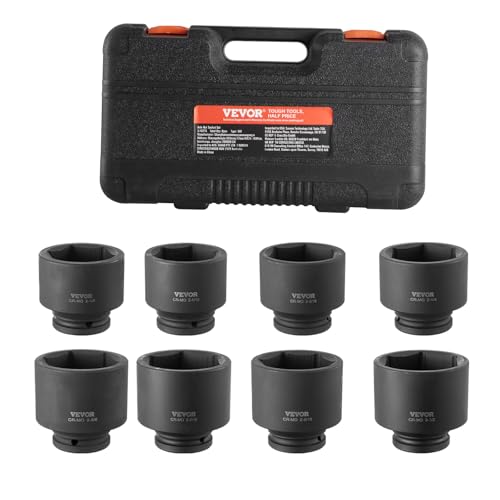 VEVOR Axle Nut Impact Socket Set - 3/4" Drive 6-Point 8-Piece SAE Spindle Nut Socket CR-MO Heat Treated Large Socket Set with Storage Case for Auto Repair, Removing or Installing Axle Nuts - size: 3/4" 8 PCS CR-MO