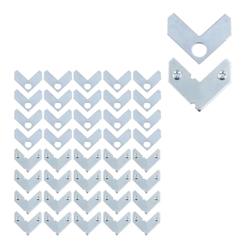 Geesatis 20PCS L-Shaped Corner Brace Plate, 35 x 13 mm Metal Picture Frame Bracket, Silver Tone Flat Plate Fastener for Shelves, Cabinets, Photo Frames, DIY Furniture – Includes Screws & Gaskets