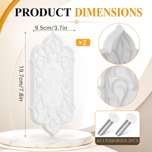 2 Pcs Baroque Decorative Light Switch Covers, White Plastic - style: Switch Cover