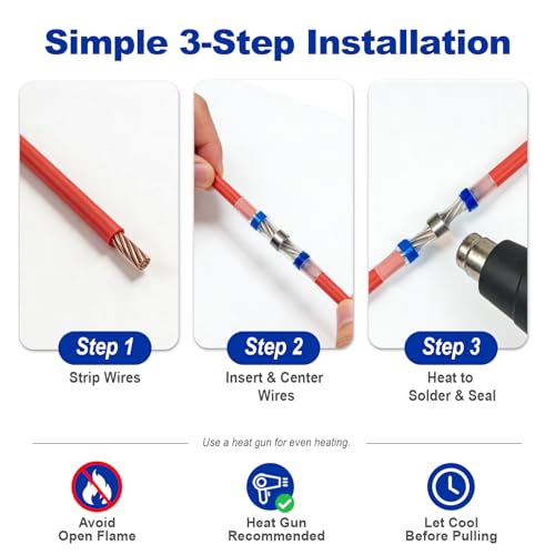200 Pcs Heat Shrink Solder Seal Wire Connectors Kit, Waterproof Electrical Butt Splice Connectors for Marine, Automotive, Trailer, RV, Boat and Truck Wiring