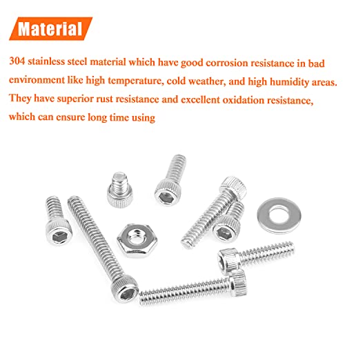 HELIFOUNER 250 Pieces #6-32 x 3/16" 1/4" 5/16" 3/8" 1/2" 5/8" 3/4" 1", Hex Socket Head Cap Screws Bolts Washers Nuts Kit, Coarse Thread, Fully Machine Threaded, 304 Stainless Steel - size: #6-32, style: Socket Head