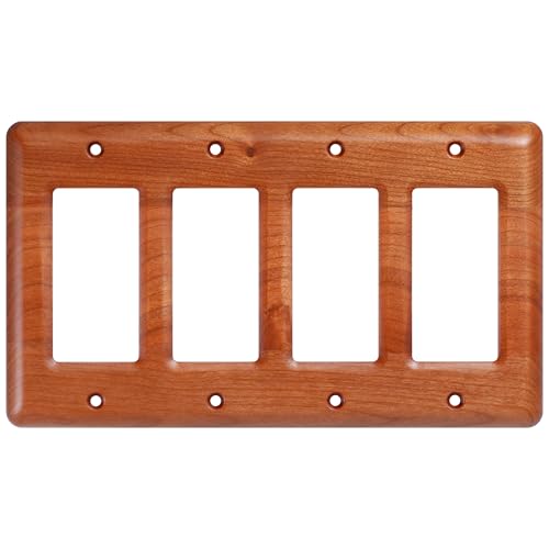 Four Switch Plate Covers Cherry Wood Quad Toggle 4 Light Switch Cover Elegant Design Durable Construction Ideal for Home Office Decor - color: Cherry wood, size: Quad Toggle