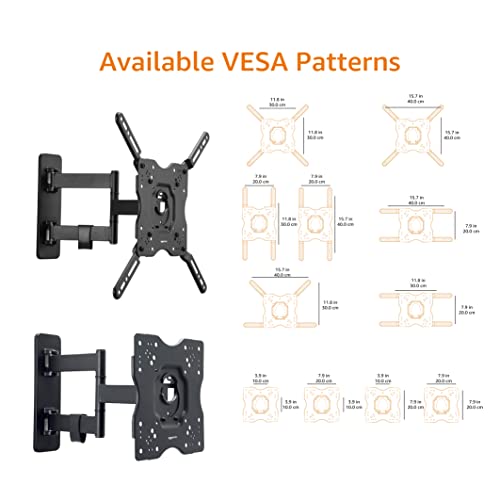 Amazon Basics Full Motion Articulating TV Wall Mount, with Swivel and Tilt, for 26" to 55" TVs and Flat Panels up to 80 Lbs, VESA Compatible, Single Stud, Black - size: 26" to 55", style: Full Motion Articulating