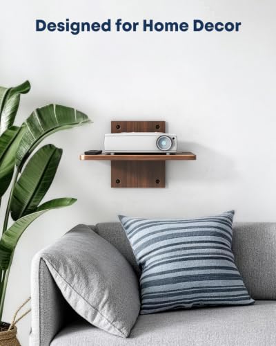 Floating TV Projector Shelf Wall Mount - 1 Tier Wooden Shelf, Walnut Brown - size: 1-Tier Shelf