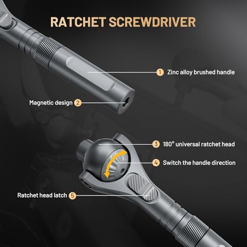 ATuMan 40 in 1 magnetic ratchet screwdriver set with Detachable Handle, 180° Ratchet Head, 45-Tooth Mechanism, Magnetic Tool Kit with Case for Computer, Electronics Repair, Ideal for Home, DIY - style: RS2- 40 in 1