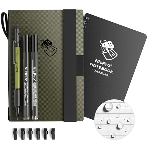 Nicpro Waterproof Notebook with 1.3mm Mechanical Pencil, TPU Fabric Cover | 4.8"x7" Stone Paper Notebook, 1.3mm Carpenter Pencil with Lead Refill & Eraser for Outdoor Journal Travel Drafting Drawing - style: MP2000 Mechanical Pen