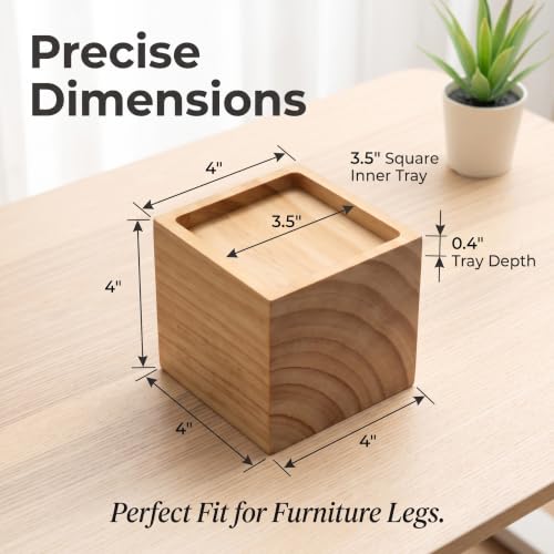 Lufia 4 Inch Solid Pine Wood Furniture Risers Set of 4, 2000 LBS Heavy Duty Silicone Non Slip Lift Blocks for Bed Sofa Desk Cabinet - color: Natural Wood - 4-pack, size: 4 Inch