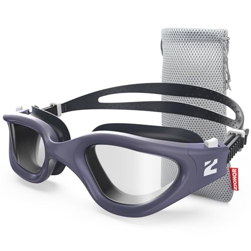 ZIONOR Swim Goggles, G1 SE Swimming Goggles Anti-Fog for Adult Men Women - color: A6-clear Lens Darkblue Frame