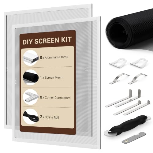 Window Screen Frame Kit, Makes 2 Screens, Up to 46 x 46 in - color: White-Polyester, size: 46" W X 46" H (2 Pack)