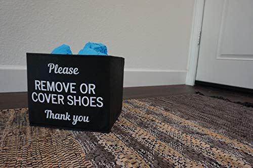 Shoe Cover Box | Disposable Shoe Bootie Holder For Realtor Listings and Open Houses | Please Cover or Remove Shoes Bin | Shoe Bootie Box (Black) - style: Set of 1