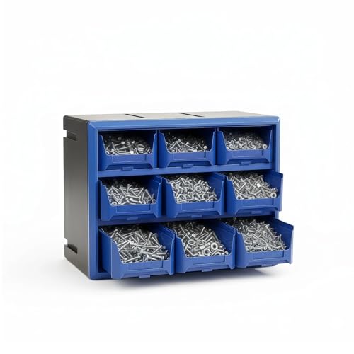 Northsky 9-Drawer Plastic Storage Drawers, Small Parts Organizer, Stackable Teacher Toolbox for Hardware, Screws, Nuts & Bolts, Stickers, Beads, Building Bricks, Garage Storage，14.17 × 7.09 × 9.45 - size: 9 Drawer & Blue