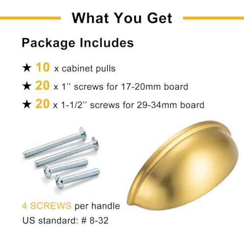 3 Inch Brushed Gold Drawer Pulls Cabinet Cup Pulls 10 Pack 1886 - color: Brushed Gold