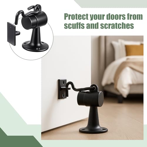 Yaocom 2 Pack Heavy Duty Floor Mounted Door Stop 3.5 Inch Aluminum Commercial Grade Door Stopper with Rubber Bumper & Stainless Steel Screws (Black) - color: Black