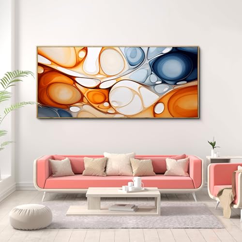 KLAKLA Orange and Blue Abstract Wall Art - Modern Picture Artwork for Wall Decor Frame Wall Art for Living Room Office Bedroom - color: Colorful + Orange Frame, size: 70"L x 31"W