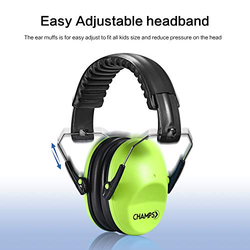 Champs Ear Muffs for Noise Reduction Earmuff Noise Protection Reduction Headphones for Toddlers Kid Children Teen NRR 25dB Safety Hearing Ear Muff Air Shows, Concerts, Firework, Study [Green] - color: Green