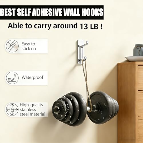 5Pcs Adhesive Wall Towel Hooks, No Drill Waterproof Bathroom Shower Hooks - color: Silver