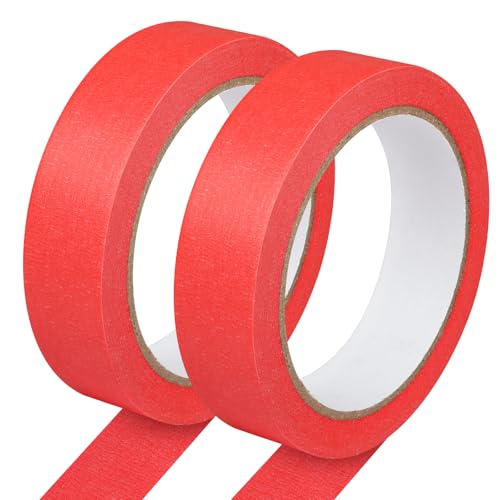 2 Pack Red Painters Tape - Red Masking Tape 1 Inch Wide - Multi-Surface, Smart Adhesion, Indoor & Outdoor - Paint Tape for DIY, Labeling, Art, Car, General Purpose - 180FT Total - color: Red