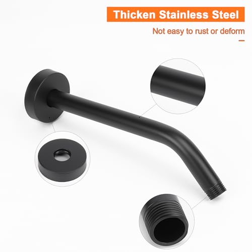 Shower Arm with Flange and Teflon Tape, Wall Mounted Shower Pipe 304 Stainless Steel Extension Arm for Fixed Shower Head & Handheld (10 Inch, Matte Black) - color: Matte Black, style: 10 Inch