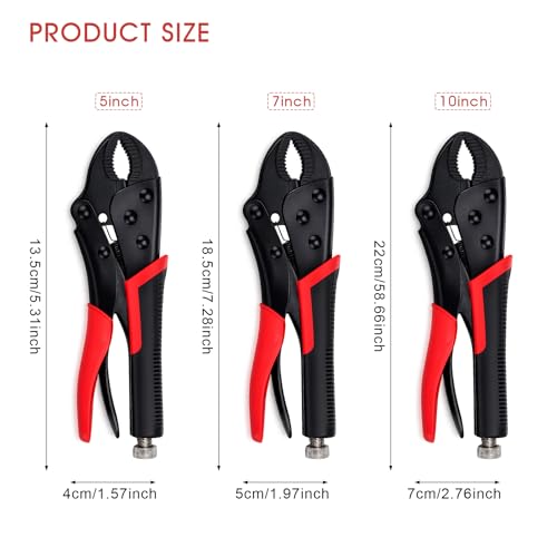 3pcs Locking Pliers Set, 5inch 7inch 10inch Curved Jaw Locking Pliers with Anti-slip Handle Heavy Carbon Steel Vice Grip for Clamping Twisting Welding - size: 5inch+7inch+10inch 3 pcs