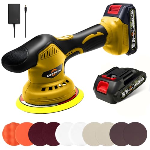 Cordless Buffer Polisher 6 inch with 2Pcs 2.0Ah Rechargeable Batteries Compatible with Makita,and 1 Adapter Charger, 6 variable speed 5500RPM cordless sander, for Car Detailing/Polishing