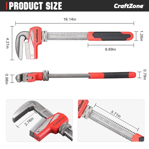 16 Inch Aluminum Pipe Wrench, Heavy-Duty Adjustable Plumbing Wrench, 130mm Max Jaw Capacity, Cr-V Steel Jaw, Lightweight Straight Pipe Wrench for Pipe Fittings - size: 16in
