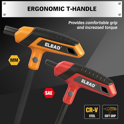 ELEAD 14-Piece T-handle Allen Wrench Set, Metric 2.5mm-10mm & SAE 1/8"-3/8" Portable Hex Key, Long Arm Allen Key Set with Storage Rack for Basic Home Repair and Mechanical Maintenance - style: T-Handle New Version