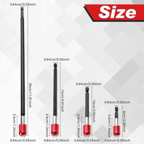 Drill Bit Extension with Aluminum Sleeve, 1/4 Inch Hex Shank Quick Release Extension Adapter, Magnetic Screwdriver Bit Holders for Impact Driver Screws Nuts Drill, 2-3/8", 4", 6", 12" Long