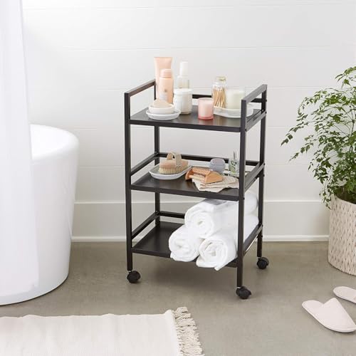 Amazon Basics 3-Tier Metal Rolling Utility Cart, Storage Organizer, Multifunctional Storage, Mobile Shelving, Black