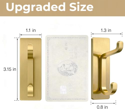 Self Adhesive Wall Hooks for Hanging: Extra Strong 13 LB, Hook for Coat, Towel in Bathrooms, Shower, Kitchen, Wall, Door Hook, Brushed Gold 4 Pack - color: Gold, size: 4 Pack