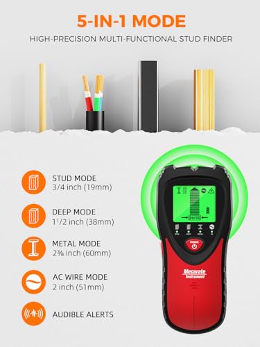 Mecurate 5-in-1 Stud Finder Wall Scanner for Studs, Metal & Live AC Wires - color: Red