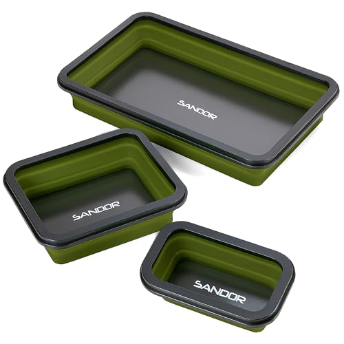 Collapsible Magnetic Parts Tray Set - 3 Different Sizes - Olive Green - color: Olive Green