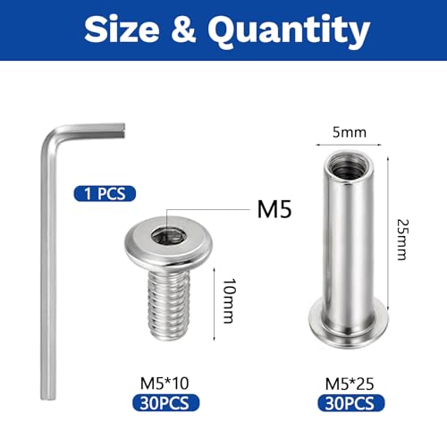 30 Sets M5 x 25mm Stainless Steel Furniture Joint Connector Bolts - size: M5X25-30 Sets