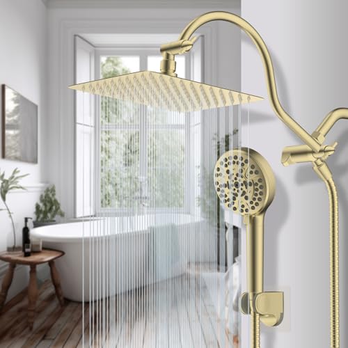 Hibbent All Metal cUPC Certified High Pressure Rainfall 10'' Shower Head - color: Brushed Gold, style: Square 10''