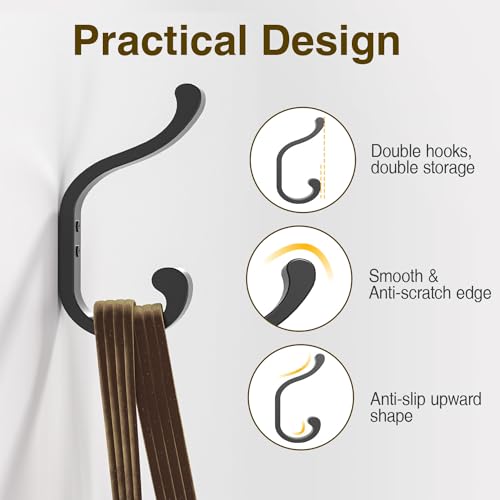 bussdis Coat Hanger Wall Mount 8-Pack - Wall Hooks for Hanging Heavy Duty - color: Black, size: 8 Pack