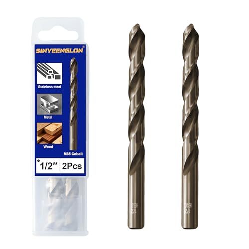 1/2 inch Cobalt Drill Bit for Metal and Hard Steel(2pcs),M35 High Speed Steel Twist Jobber Metal Drill Bits,with Index Storage Case - size: 1/2 in (2 pcs)