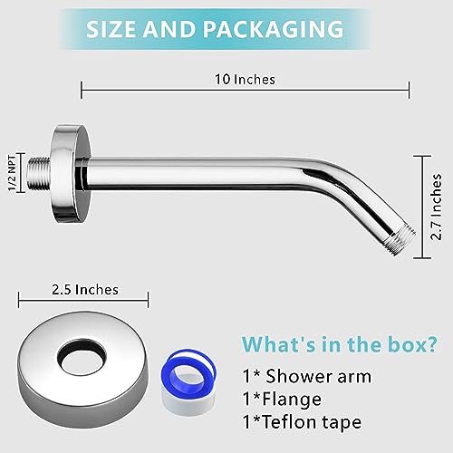 Shower Arm with Flange, 10 Inches Wall Mount Replacement Shower Head Arm For Fixed Shower Head and Handheld Showerhead, Chrome - color: Chrome, style: 10 Inch