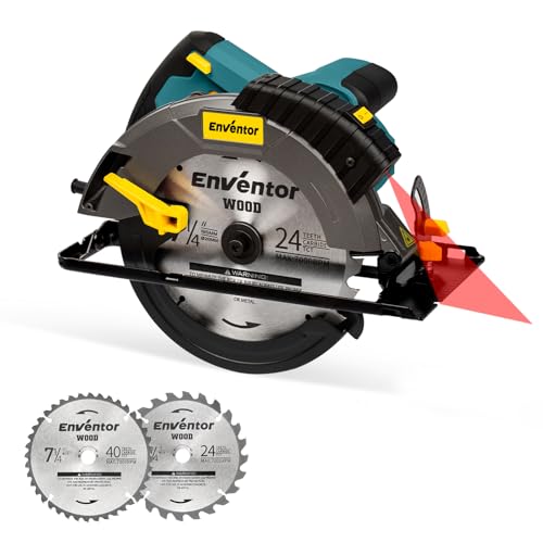Enventor Circular Saw with Laser Guide, 2 Blades 7-1/4", 14A Corded Motor - size: 14A