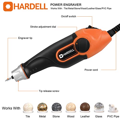 HARDELL 24W Engraving Pen, 5-Speed, Tungsten Carbide Bits, Soft Handle