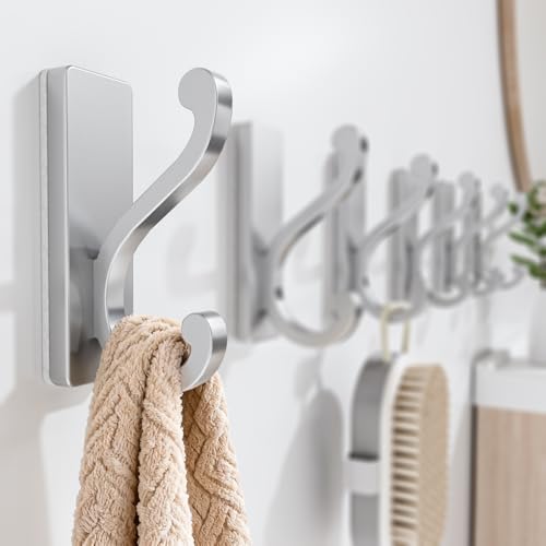 Silver Coat Hooks for Hanging - 6 Pack Self Adhesive Hooks. - color: Silver