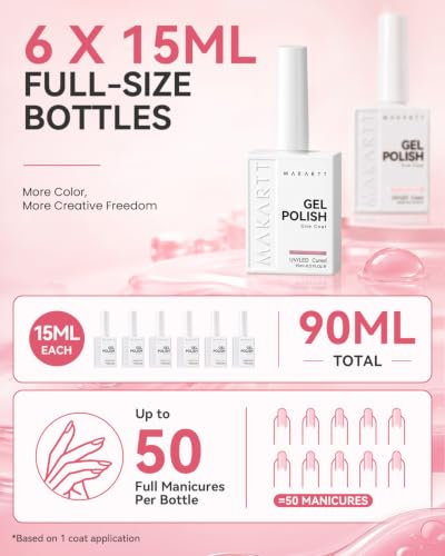 Makartt Jelly White Pink Gel Nail Polish Set 15ML : 6 Sheer Colors - color: Peachy Pink