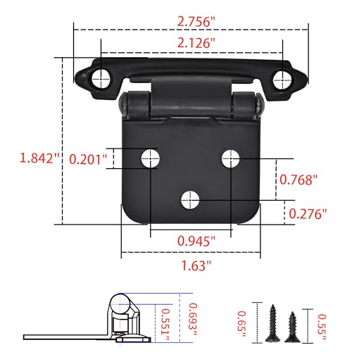 4 Pack 2 Pairs 1/2" Overlay Cabinet Door Hinges Matte Black Self Closing Kitchen Hinges Cupboard Variable Flush Hinge - color: 1/2" Overlay Matte Black, size: 4 Pack