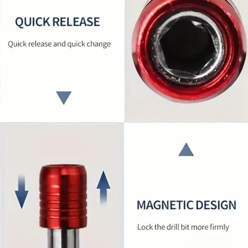 3-Piece Magnetic Bit Holder Extension Set, Quick Release Universal Impact Drill Adapter for Home DIY Projects（Red） - color: Red