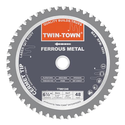 TWIN-TOWN 6-1/2-Inch 48 Teeth Dry Cut Steel and Ferrous Metal Cermet Saw Blade with 5/8-Inch Arbor - size: 6-1/2" 48T medium steel