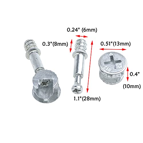 Antrader 10-Pack Furniture Side Knock Down Furniture Cam Lock Connecting Fitting Pre-Inserted Nut Dowels Connector Assembly (812 Fitting+28mm Screw) - size: 28mm