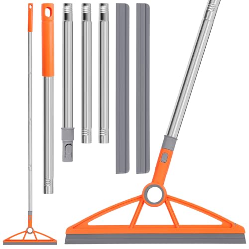 wlich 2-in-1 Air Broom, Silicone Rubber Broom with 54" Handle & 2 Strips