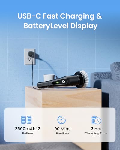 Leebein Electric Spin Scrubber, Cordless Bathroom Cleaning Brush with 8 Replaceable Brush Heads, 54 Inch Long Handle and Dual Speed Control Power Scrubber for Bathtub Floor Cleaning