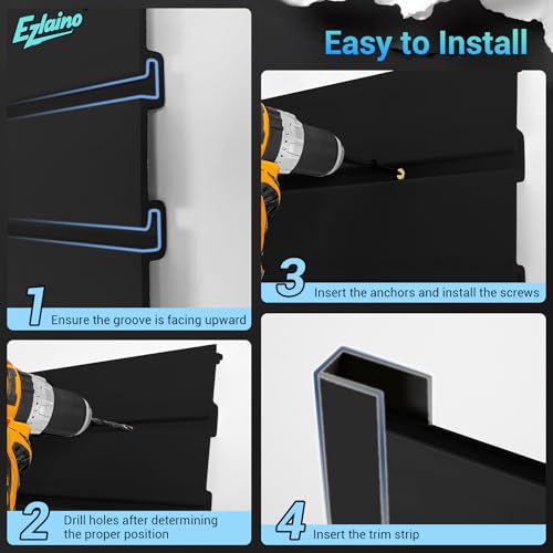 Ezlaino Slatwall 4 FT x 4 FT, PVC Slat Wall Paneling Garage Wall Organizer - color: Black, size: 4FT x 4FT