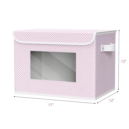 Univivi Fabric Foldable Storage Boxes with Lids, 4 Pack, Pink - color: Pink Polka Dot